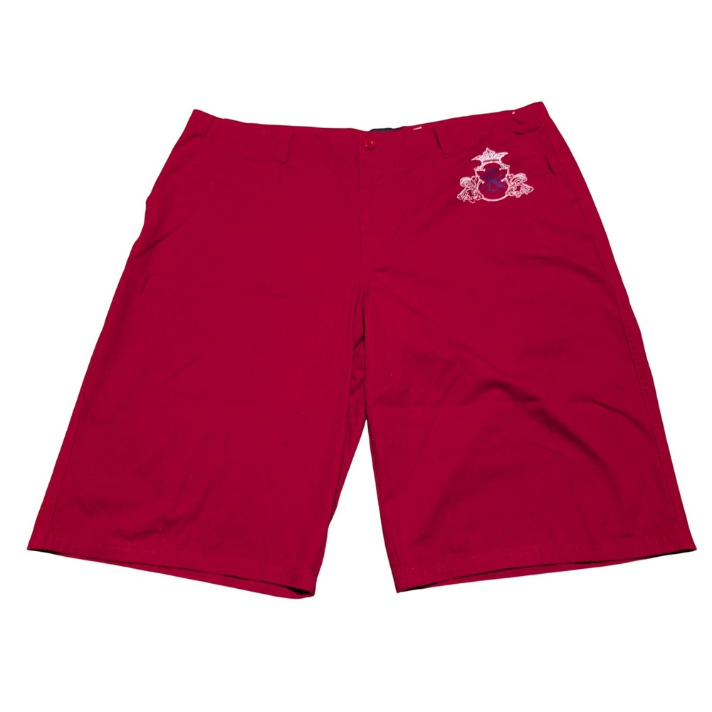 Brooklyn Xpress Shorts Mens 42 Red Embroidered Crest Streetwear Cotton Y2K Baggy